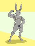 anthro balls biceps biped chastity_cage chastity_cage_only chastity_device chastity_device_only genitals hi_res lagomorph leporid male mammal muscular muscular_anthro muscular_male one_eye_closed pecs rabbit scut_tail short_tail smile solo tail witherrose1