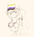 2023 anthro bag bluey_(series) canid canine canis digital_media_(artwork) domestic_dog eyes_closed eyewear fan_character flag flag_(object) fur glasses hair happy hi_res holding_flag holding_object lgbt_pride mammal nonbinary_(lore) nonbinary_pride_colors pride_colors shaibey simple_background sketch solo star tail teeth tongue yellow_background