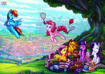 absurd_res applejack_(mlp) ball balloon basket blonde_hair clothing container cowboy_hat defying_gravity dragon earth_pony equid equine fluttershy_(mlp) flying food friendship_is_magic hair hasbro hat headgear headwear hi_res horn horse inflatable jowybean mammal multicolored_hair multicolored_tail my_little_pony mythological_creature mythological_equine mythological_scalie mythology napkin pegasus picnic picnic_basket picnic_blanket pink_hair pink_tail pinkie_pie_(mlp) plant plate pony ponyville rainbow_dash_(mlp) rainbow_hair rainbow_tail rarity_(mlp) scalie spike_(mlp) tail tree twilight_sparkle_(mlp) unicorn wings
