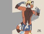 ailurid anthro armpit_hair bodily_fluids body_hair bottomwear clothing flexing male mammal mrramone muscular muscular_male musk red_panda scar shorts smegma solo solo_focus sweat