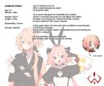  1girl 2boys absurdres androgynous astolfo_(fate) blonde_hair character_profile closed_mouth fate_(series) highres koyashaka lelahel_meier_(koyashaka) liss_meier_(koyashaka) long_hair male_focus multicolored_hair multiple_boys pink_hair purple_eyes smile solo white_hair 