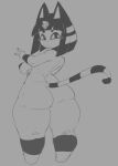 2023 animal_crossing ankha_(animal_crossing) anthro artform42nd breasts butt cat_tail closed_frown digital_media_(artwork) egyptian eyebrows eyelashes felid feline female fingers frown gesture grey_background hair hand_gesture looking_at_viewer looking_back mammal markings monochrome nails nintendo nipples rear_view simple_background sketch solo standing striped_markings striped_tail stripes tail tail_markings thick_thighs v_sign