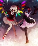  blonde_hair duca flandre_scarlet holding_hands multiple_girls purple_hair remilia_scarlet short_hair siblings sisters thighhighs touhou wings 