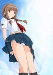  black_legwear braid hair_over_shoulder kibina_high_school_uniform kimi_kiss kneehighs mizusawa_mao panties ryp school_uniform side-tie_panties solo twin_braids twintails underwear white_panties 