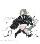  1girl absurdres armor assault_rifle bare_legs black_boots black_gloves black_jacket black_shoes black_socks blonde_hair blood blood_stain boots braid broken_armor bullpup checkered_hairband chinese_commentary coattails commentary copyright_name cuts debris earclip ef88_(girls&#039;_frontline) fingerless_gloves floating_hair full_body gauntlets girls&#039;_frontline gloves green_eyes green_hairband green_neckerchief grenade_launcher gun hair_over_one_eye hairband high_heel_boots high_heels highres holding holding_gun holding_weapon injury jacket kneeling lapels long_hair looking_to_the_side magazine_(weapon) meru02295238 muzzle_device neckerchief notched_lapels on_one_knee one_eye_covered optical_sight parted_lips rifle shirt shoes simple_background single_arm_armor socks solo striped_clothes striped_shirt suit_jacket tachi-e torn_clothes trigger_discipline two-sided_fabric two-sided_jacket underbarrel_grenade_launcher vertical-striped_clothes vertical-striped_shirt very_long_hair watermark weapon weibo_username weibo_watermark white_background white_shirt 