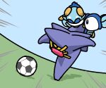  ball commentary emphasis_lines gameplay_ability gameplay_mechanics imminent_kick inazuma_eleven inazuma_eleven_(series) inazuma_eleven_victory_road jazz_jack mega_starmie no_humans on_grass outdoors piplup pokemon_(creature) soccer_ball starmie 