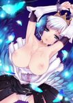  aida_mai armpits arms_up bdsm blue_eyes bondage bound breasts cuffs cum feathers gwendolyn large_breasts odin_sphere panties shackles short_hair solo underwear white_hair white_panties wings 