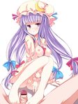  bad_id bad_pixiv_id barefoot between_breasts blue_bow blue_ribbon blush bottomless bow breasts breasts_outside censored crescent feet footjob hair_ribbon hat hat_ribbon large_breasts long_hair looking_away nipples pajamas patchouli_knowledge penis pointless_censoring purple_eyes purple_hair pussy red_bow red_ribbon ribbon solo_focus touhou yako 