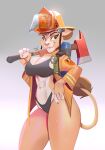 2025 4_fingers abs absurd_res anthro armor axe bra breasts clothed clothed_anthro clothed_female clothing felid female fingers firefighter firefighter_helmet fur headgear helmet hi_res hinget humanoid_hands jacket lion mammal navel pantherine pink_nose smile solo tail tan_body tan_fur thong topwear underwear