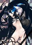  black_hair black_rock_shooter black_rock_shooter_(character) blue_eyes cape censored chain checkered checkered_background flat_chest glowing glowing_eye long_hair navel nipples ringed_eyes scar solo star sword weapon yokoyama_naoki 