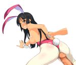  1girl a1 akiyama_mio animal_ears arm_grab arm_held_back arm_support ass black_hair blue_eyes breasts bunny_ears bunny_tail bunnysuit clenched_teeth hetero highres imminent_rape imminent_sex imminent_vaginal k-on! leotard medium_breasts nipples non-web_source pantyhose penis pink_leotard tail teeth thong_leotard wrist_cuffs wrist_grab 