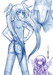 artist_request censored denim jeans lyrical_nanoha mahou_shoujo_lyrical_nanoha mahou_shoujo_lyrical_nanoha_a's material-d material-l multiple_girls multiple_monochrome open_fly pants sketch translated twintails unzipped 