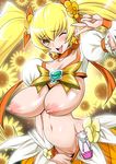  blonde_hair blush bow breasts choker cure_sunshine floral_background heartcatch_precure! joy_ride large_breasts long_hair magical_girl myoudouin_itsuki nipples one_eye_closed orange_background orange_bow orange_choker precure puffy_nipples ribbon skirt solo uncensored yellow_background yellow_bow yellow_eyes 