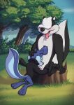 absurd_res anthro balls blush bottomless butt clothed clothing cousins_(lore) digital_media_(artwork) duo erection feet fellatio forest fur genitals hair hair_over_eye hand_on_head hi_res humanoid_genitalia humanoid_penis incest_(lore) jacket jacket_only johnny_pew kneeling looney_tunes male male/male male_penetrated male_penetrating male_penetrating_male mammal mephitid minum open_mouth oral oral_penetration outside outside_sex penetration penile penile_penetration penis pitu_le_pew plant purple_hair sex sitting size_difference skunk smaller_penetrated smile spread_legs spreading striped_skunk tail tiny_toon_adventures toes tongue tongue_out topwear topwear_only tree warner_brothers white_body white_hair