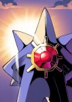  colored_skin creature gem hands_on_own_hips long_legs mega_pokemon mega_starmie meme no_eyes no_humans pokemon pokemon_(creature) pokemon_focus pokemon_legends:_z-a purple_skin red_gemstone standing starfish starmie sunlight sunset there&#039;s_a_starman_(meme) wanderjegson 