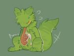 autofellatio balls big_tail blush bodily_fluids cheek_tuft cum cum_on_self dog_phenomenon ejaculation erection eyes_closed facial_tuft feral fluffy fluffy_tail fur fuzzy genital_fluids genitals green_background green_body green_fur head_tuft leg_tuft long_tongue male mammal masturbation neck_tuft oral oral_masturbation penile penile_masturbation penis rain_world red_penis saint_(rain_world) simple_background sitting slugcat small_balls solo sweat sweatdrop tail tongue tongue_around_penis tongue_out tuft videocult