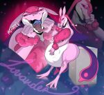  anthro blue_arm cmitchell female hi_res long_ears long_tongue lovander pal_(species) palworld pink_body pink_skin pocketpair purple_eyes solo tongue vore 