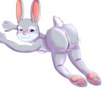  2022 absurd_res all_fours anthro anus ass_up blush breast_squish breasts butt chiptunebrony digital_media_(artwork) disney female fur genitals grey_body grey_fur hair hi_res judy_hopps lagomorph leporid lyrics mammal narrowed_eyes nude on_ground pawpads paws pink_nose presenting purple_hair pussy rabbit side_boob smile solo squish tail_tuft teasing teasing_with_tail tuft twerking twitching_tail white_body white_fur y_anus zootopia 