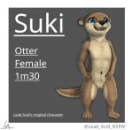  blue_eyes female feral genitals hi_res lead_acid mammal model_sheet mustelid navel open_mouth otter paws pussy simple_background smile solo suki_(lead_acid) teeth whiskers 