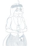 2024 accessory anthro beverage cavemanon_studios clothing dinosaur dress female fingers flower_head_accessory freckled_tail freckles hair headband lazy-a-ile long_hair long_tail looking_at_viewer mature_anthro mature_female monochrome reptile scalie sketch smile snoot_game snout solo tail tarja_(snoot_game)