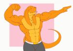  4_ears abs anthro bangaa biceps blep clothed clothing colored eyes_closed final_fantasy flexing locke_(spoongod) male multi_ear muscular muscular_male orange_body pecs pose simple_background smile solo spoongod square_enix tongue tongue_out underwear underwear_only video_games 