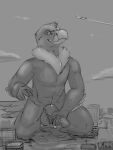  accipitrid accipitriform ahab_(ahugebird) aircraft airplane anthro arm_feathers athletic athletic_male avian bald_eagle balls beak bird bodyjob building_destruction city_destruction daedalous_(character) destruction distracted duo eagle embrace erection feathers genitals greyscale hi_res hug icterid kneeling_on_ground macro magpi male male/male mane masturbation micro micro_on_macro monochrome new_world_blackbird oscine passerine penis penis_hug red-winged_blackbird sea_eagle size_difference size_tiering smile smirk smug solo tail_feathers 