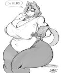  2020 absurd_res anthro belly belly_jiggle big_breasts bouncing_belly bouncing_breasts breast_jiggle breast_squish breasts candy canid canine canis chocolate cleavage clothed clothing curled_tail dated dessert domestic_dog eyelashes female fingers food hair hi_res huge_breasts jiggling mama_maria mammal mature_anthro mature_female midriff monochrome motion_lines navel short_hair signature sitting sketch slightly_chubby solo squish superix 