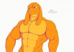  abs anthro bangaa biceps blue_eyes final_fantasy glistening half-length_portrait locke_(spoongod) looking_awa male muscular muscular_male orange_body pecs piercing portrait signature simple_background smile solo spoongod square_enix video_games white_background 