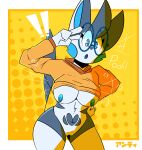  &lt;3 2022 4_fingers absurd_res anthro big_breasts blue_body blue_cheeks blue_eyes blue_fur blue_nipples blue_pupils blue_pussy blue_tongue border bouncing_breasts breasts chiro_(skweekers) clothing crop_top_hoodie curvy_figure cute_fangs dotted_background emolga exclamation_point exposed_breasts featureless_crotch female fingers front_view fur generation_5_pokemon genitals gesture grey_body grey_fur grey_hair hair hand_on_hip heart_(marking) hi_res hoodie hourglass_figure looking_down motion_lines nintendo nipples onomatopoeia open_mouth orange_clothing orange_crop_top orange_hoodie orange_topwear pattern_background pie_cut_eyes pokemon pokemon_(species) pose pupils purple_clothing purple_sweater purple_topwear pussy simple_background skweekers solo sound_effects sweater text tongue topwear v_sign video_games white_body white_border white_fur 
