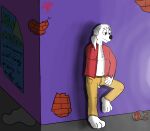  against_surface against_wall aldenyates barefoot belly big_feet brian_griffin canid canine canis domestic_dog family_guy feet hi_res mammal solo toony 