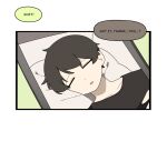  1boy black_hair black_shirt cellphone closed_eyes colored_speech_bubble english_text gomulgong original phone shirt sleeping speech_bubble 