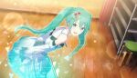  1girl :d bare_shoulders colorful_palette detached_sleeves hair_between_eyes hair_ornament hatsune_miku long_hair looking_at_viewer looking_back official_art open_mouth project_sekai skirt smile solo twintails very_long_hair 