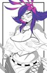  accessory animal_humanoid animal_tail big_breasts blush blush_lines breasts chameleon_humanoid cleavage clothed clothing eyelashes female flower flower_in_hair freckles hair hair_accessory hi_res holding_breast huge_breasts humanoid jewelry league_of_legends lizard_humanoid navel necklace neeko_(lol) plant purple_hair reptile reptile_humanoid riot_games scalie scalie_humanoid simple_background solo tail tailed_humanoid tencent thick_thighs white_background wide_hips william_windham 