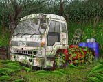  abandoned commentary_request drum_(container) grass ground_vehicle isuzu_motors ladder motor_vehicle nanohapoi no_humans original outdoors overgrown rust semi_truck stepladder tire tree truck vehicle_focus vehicle_request 