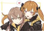  2girls black_jacket brown_hair girls&#039;_frontline jacket multiple_girls red_eyes scar smile twintails ump45_(girls&#039;_frontline) ump9_(girls&#039;_frontline) 