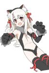  1girl animal_ears animal_hands azmira1534815 bell black_thighhighs blush cat_ears cat_paws fate/kaleid_liner_prisma_illya fate_(series) flat_chest fur_collar gloves hair_bell hair_ornament illyasviel_von_einzbern illyasviel_von_einzbern_(beast_style) long_hair looking_at_viewer navel open_mouth paw_gloves red_eyes revealing_clothes sketch solo thighhighs white_hair 