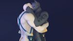  3d_(artwork) anthro arm_tattoo digital_media_(artwork) domestic_cat duo embrace epic_games eyes_closed felid feline felis fortnite hand_on_back hand_on_head hi_res hug kissing male male/male mammal meowscles_(ghost) meowscles_(shadow) muscular muscular_anthro muscular_male nude scar sky_chaser source_filmmaker tattoo video_games 