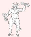  2023 accessory anthro balls body_hair bovid bovine briefs cattle clothed clothing cloven_hooves digital_drawing_(artwork) digital_media_(artwork) dumbbell front_view full-length_portrait furgonomics genitals hair hair_over_eyes hand_above_head happy_trail hi_res holding_object hooves jewelry logan_(jezzlen) looking_at_viewer male mammal mcdoogiy muscular muscular_male partially_colored portrait raised_arms ring signature simple_background sketch snout solo tail tail_accessory tail_jewelry tail_ring tail_tuft tuft underwear underwear_only unguligrade weights white_background 
