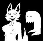  ambiguous_gender anthro breasts canid canine echochamber female fox ghost hi_res mammal monochrome open_mouth solo solo_focus spirit 