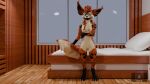  absurd_res anthro bedroom big_ears blender_cycles breasts felid feline female genitals hi_res holding_tail hybrid looking_at_viewer mammal pussy rook_douglas rook_serval_(rook_douglas) serval solo standing tail trans_(lore) 