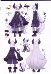  1girl absurdres ahoge ankle_cuffs bangs blush boots coat collar cuffs grey_hair high_heel_boots high_heels highres hololive horns la+_darknesss long_hair looking_at_viewer metal_collar mishima_kurone multicolored_hair multiple_views pointy_ears purple_coat purple_footwear reference_sheet scan simple_background single_thighhigh sleeves_past_fingers sleeves_past_wrists standing streaked_hair striped_horns tail thighhighs very_long_hair virtual_youtuber yellow_eyes 