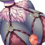  anthro arceus big_breasts black_background breast_focus breasts bust_portrait chest_tuft choker cleavage clothed clothing female fluffy fur gem generation_4_pokemon grey_body grey_fur head_out_of_frame jewelry legendary legendary_pokemon lingerie necklace nintendo pokemon pokemon_(species) portrait simple_background solo tuft venus_the_arceus 