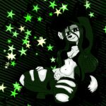  abstract_background anthro black_body black_eyebrows black_eyes black_fur black_hair black_nose bottomwear bra breasts bridgette_(thighlordash) canid canine canis choker cleavage clothed clothing crotch_tuft dipstick_tail domestic_dog eyebrows female fur glowing glowing_eyes green_pupils hair hand_on_leg hand_on_thigh hat headgear headwear hi_res hunting_dog jewelry kneeling looking_at_viewer mammal markings multicolored_body multicolored_fur navel necklace pants pubes pupils raised_arm smile solo star tail_markings terrier thighlordash topwear torn_bottomwear torn_clothing torn_pants tuft two_tone_body two_tone_fur underwear white_body white_fur white_pubes 
