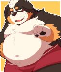  2022 96tning anthro belly bernese_mountain_dog big_belly black_body black_nose blush brown_body canid canine canis clothing domestic_dog kemono male mammal molosser moobs mountain_dog navel overweight overweight_male simple_background solo swiss_mountain_dog underwear white_body 
