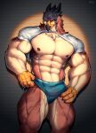  abs absurd_res anthro avian biceps big_muscles bird bulge claws feathers hi_res looking_at_viewer male mammal mixterart muscular muscular_anthro muscular_male nipple_piercing nipples pecs piercing quads scuted_hands scutes simple_background solo vein veiny_arms veiny_muscles 