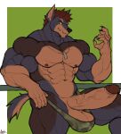  abs absurd_res anthro ariswuffo balls big_balls big_penis biped canid canine canis domestic_dog eyebrows fingers genitals hi_res male mammal muscular muscular_anthro muscular_male nipples pecs penis solo tail vein veiny_penis 