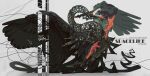  animal_focus artist_name bird_wings black_wings claws feathered_wings from_side full_body highres metal_skin monster no_humans open_mouth original ran_(yitanran) sharp_teeth signature simple_background solo tail teeth webbed_feet white_background wings 
