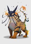  animal_focus artist_name claws colored_sclera dream_tiger_(govy9807) fiery_tail full_body g3demon highres looking_at_viewer monster no_humans original sharp_teeth simple_background solo tail teeth tiger white_background yellow_eyes yellow_sclera 