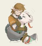  anthro avian blonde_hair clothing duo elf eyes_closed hair hi_res hug humanoid_pointy_ears hylian ivy_draws light_body light_skin link male nintendo rito simple_background smile the_legend_of_zelda tulin_(tloz) young young_male 