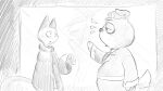  animal_crossing anthro bodily_fluids booker_(animal_crossing) building bulldog canid canine canis clothed clothing clothing_store dialogue_in_description domestic_cat domestic_dog dragonweirdo droopy_eyes duo ears_down emanata eye_bags felid feline felis greyscale half-closed_eyes headgear hi_res mammal mastiff molosser monochrome narrowed_eyes night nintendo olivia_(animal_crossing) overweight pivoted_ears police police_hat police_officer puffy_jacket security security_guard simple_background slightly_chubby solo store story story_in_description sweat tail window 